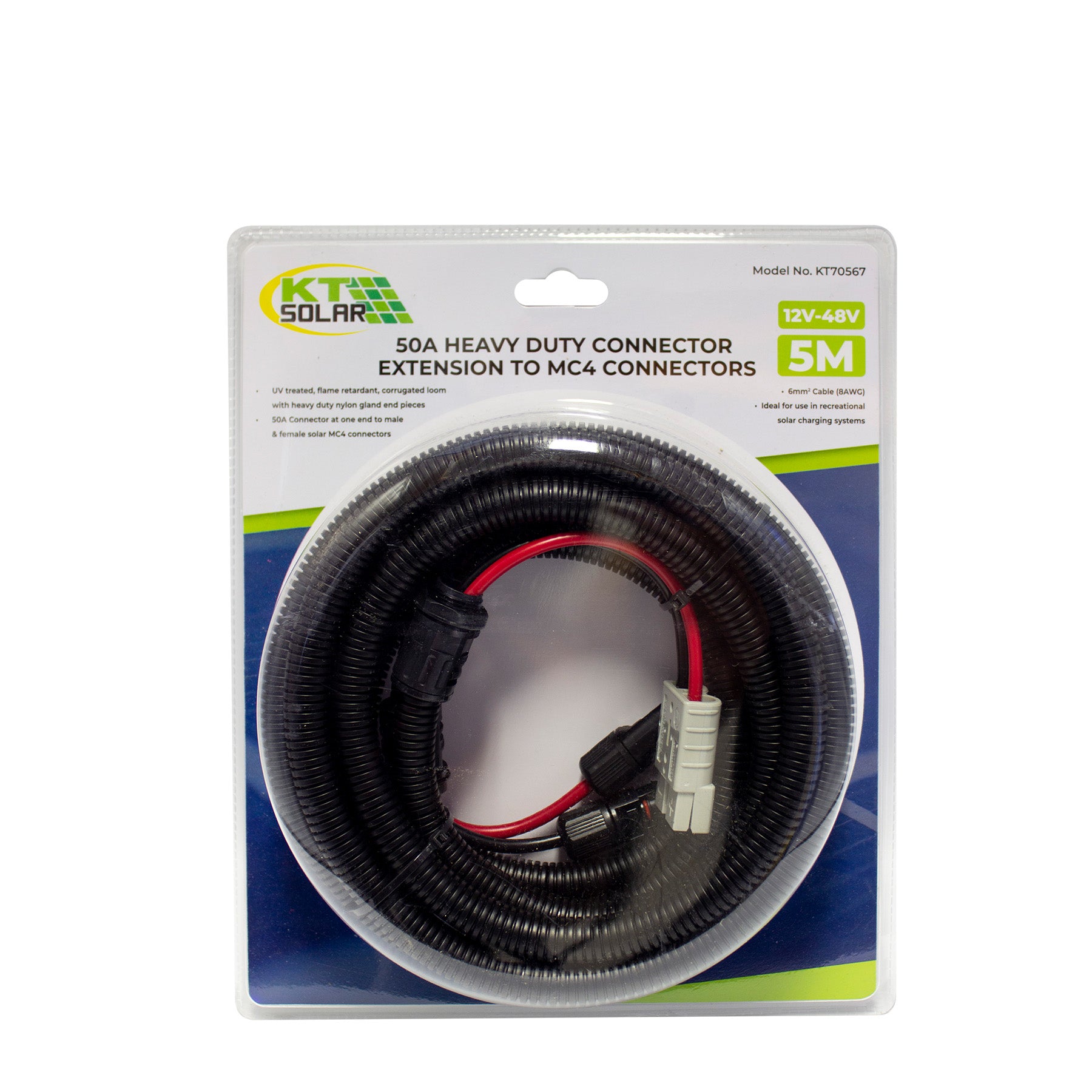 5m Extension Lead, 50 Amp, 12-48V Connector Extension Lead To Male & Female Solar Connectors