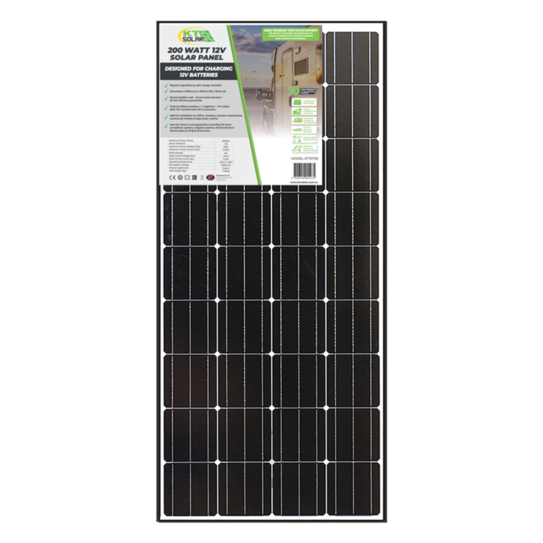 200 Watt, 12V Single Cell Monocrystalline Solar Panel
