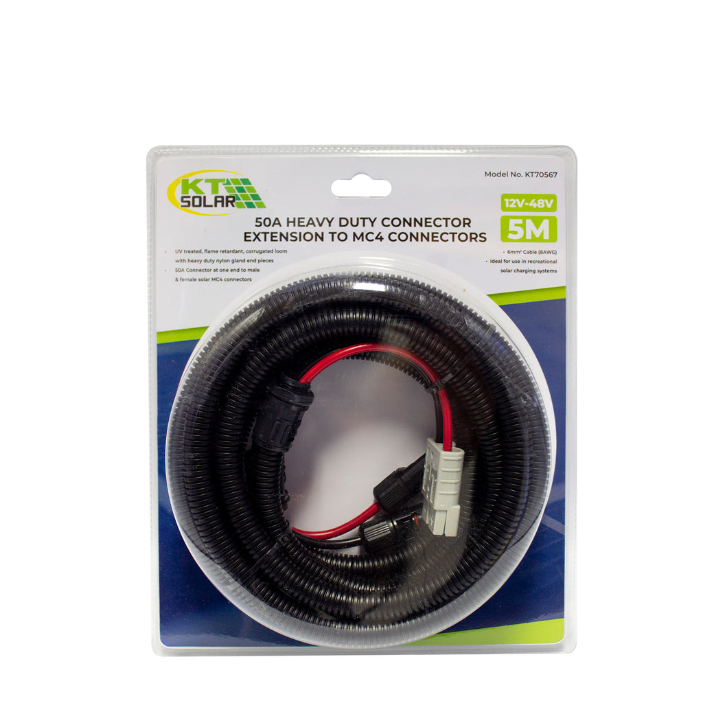 5m Extension Lead, 50 Amp, 12-48V Connector Extension Lead To Male & Female Solar Connectors