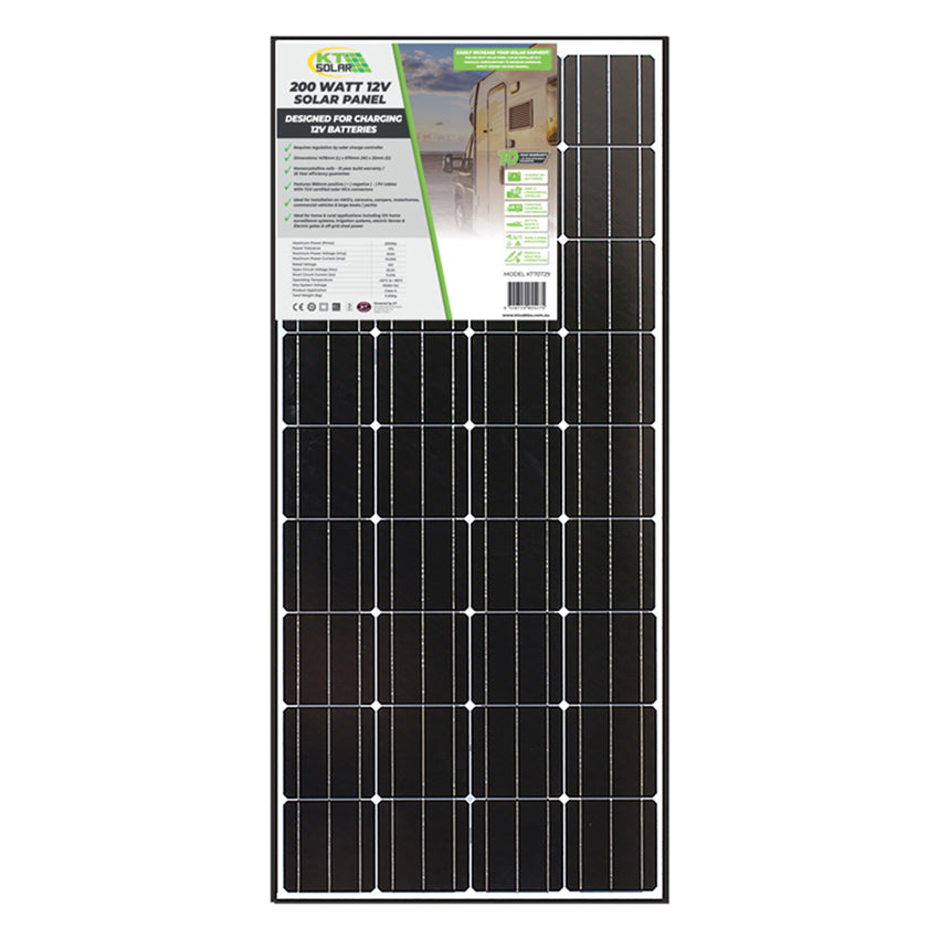 200 Watt, 12V Single Cell Monocrystalline Solar Panel – KT Solar