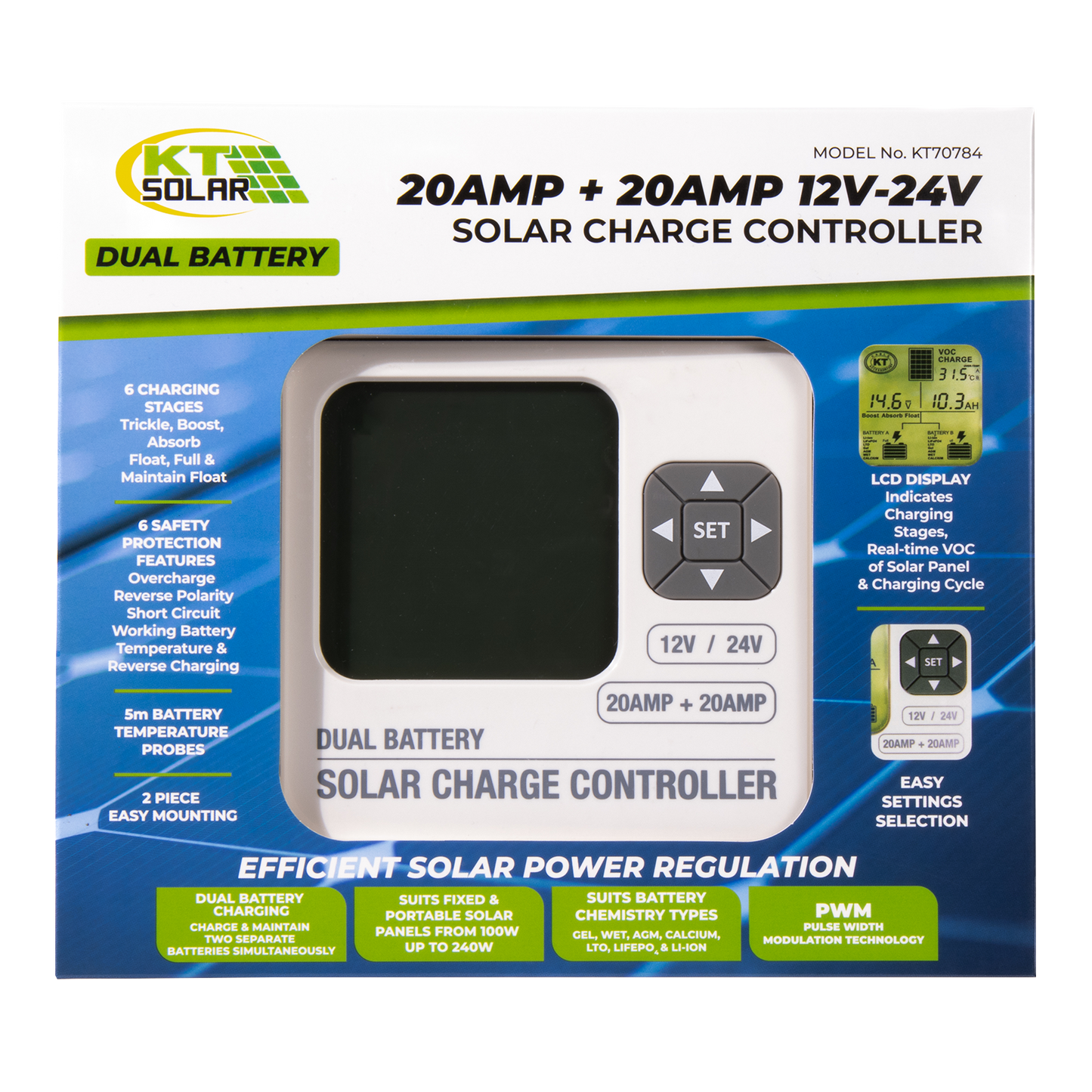 20Amp + 20Amp Dual Charging PWM Solar Controller