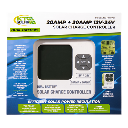 20Amp + 20Amp Dual Charging PWM Solar Controller